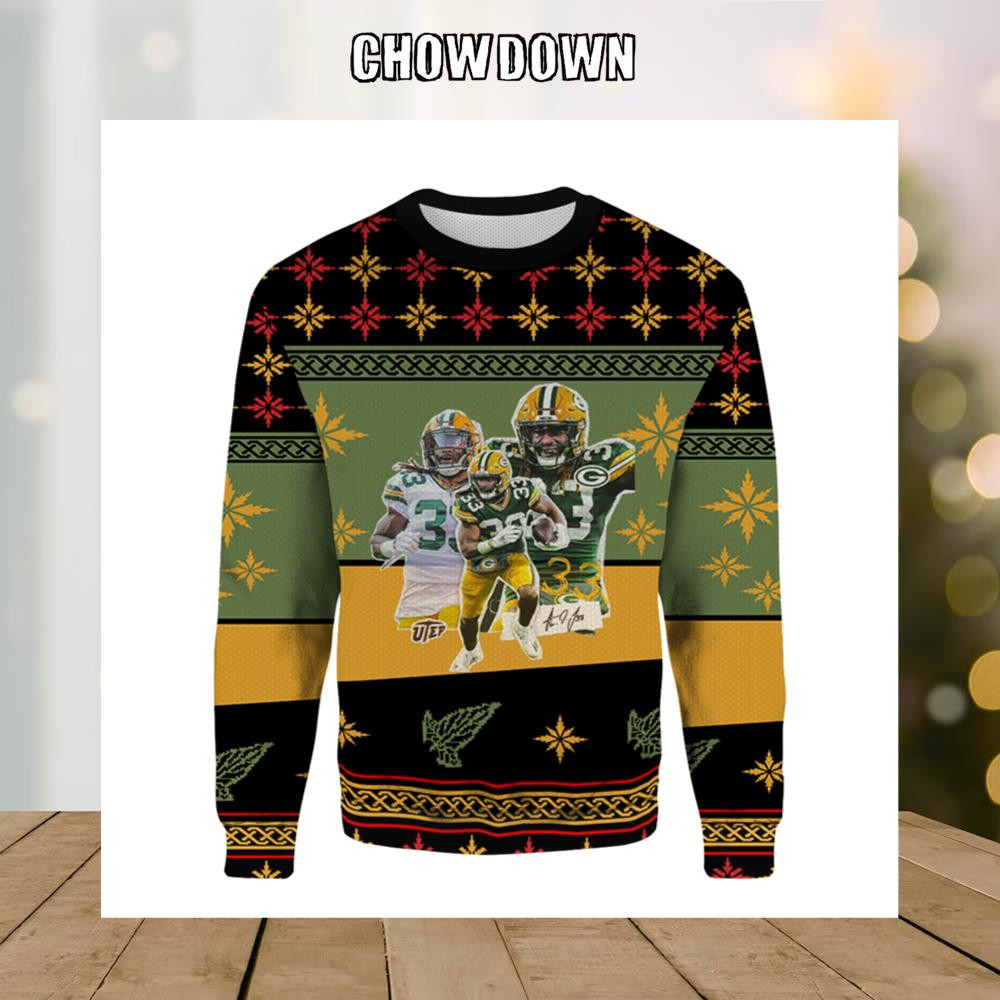 Aaron Jones Green Bay Packers Ugly Christmas Sweater