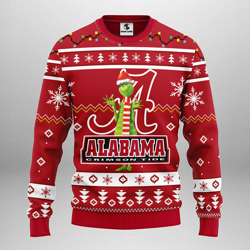 Alabama Crimson Tide Funny Grinch Ugly Christmas Sweater, Grinch Xmas Sweater