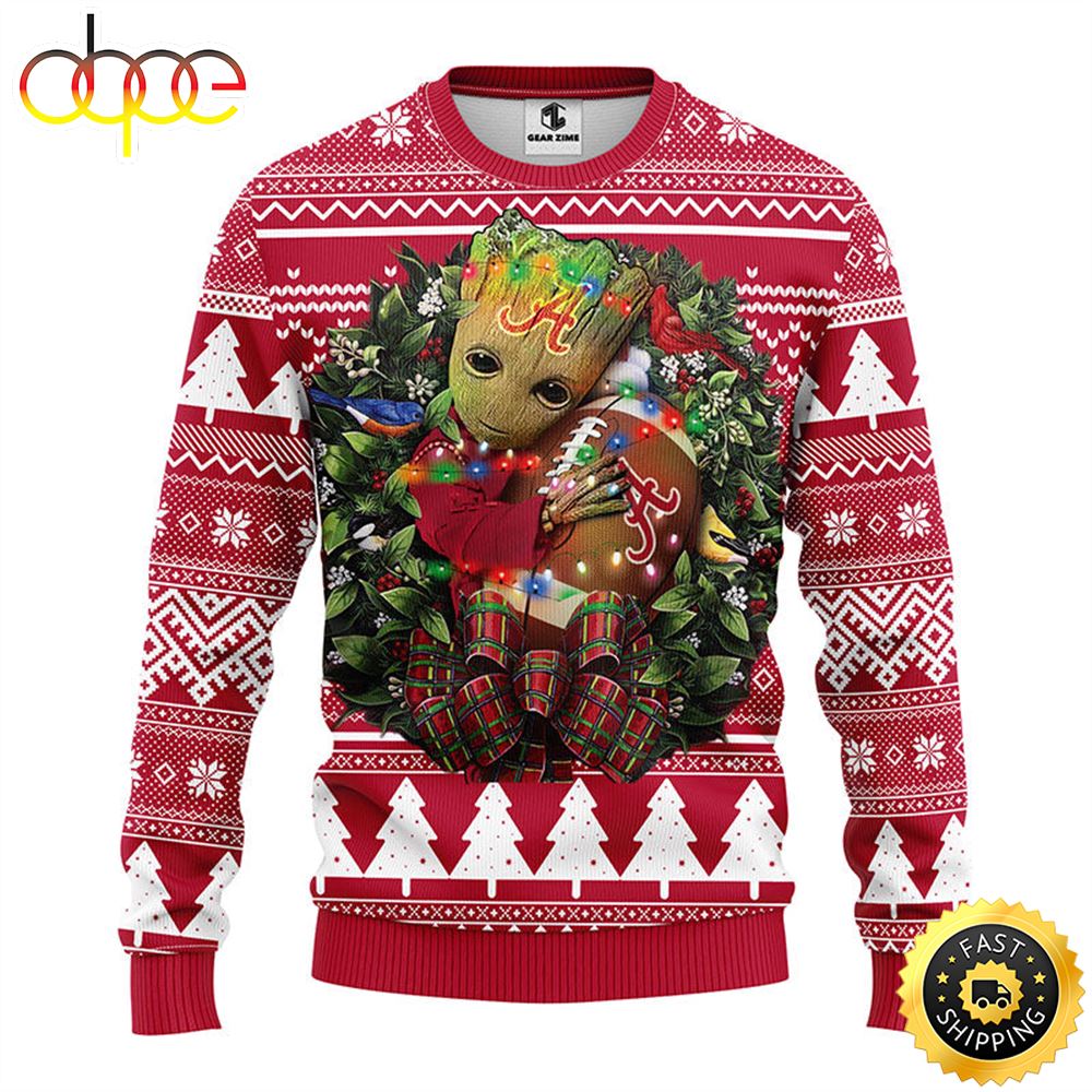 Alabama Crimson Tide Groot Hug Christmas Ugly Sweater