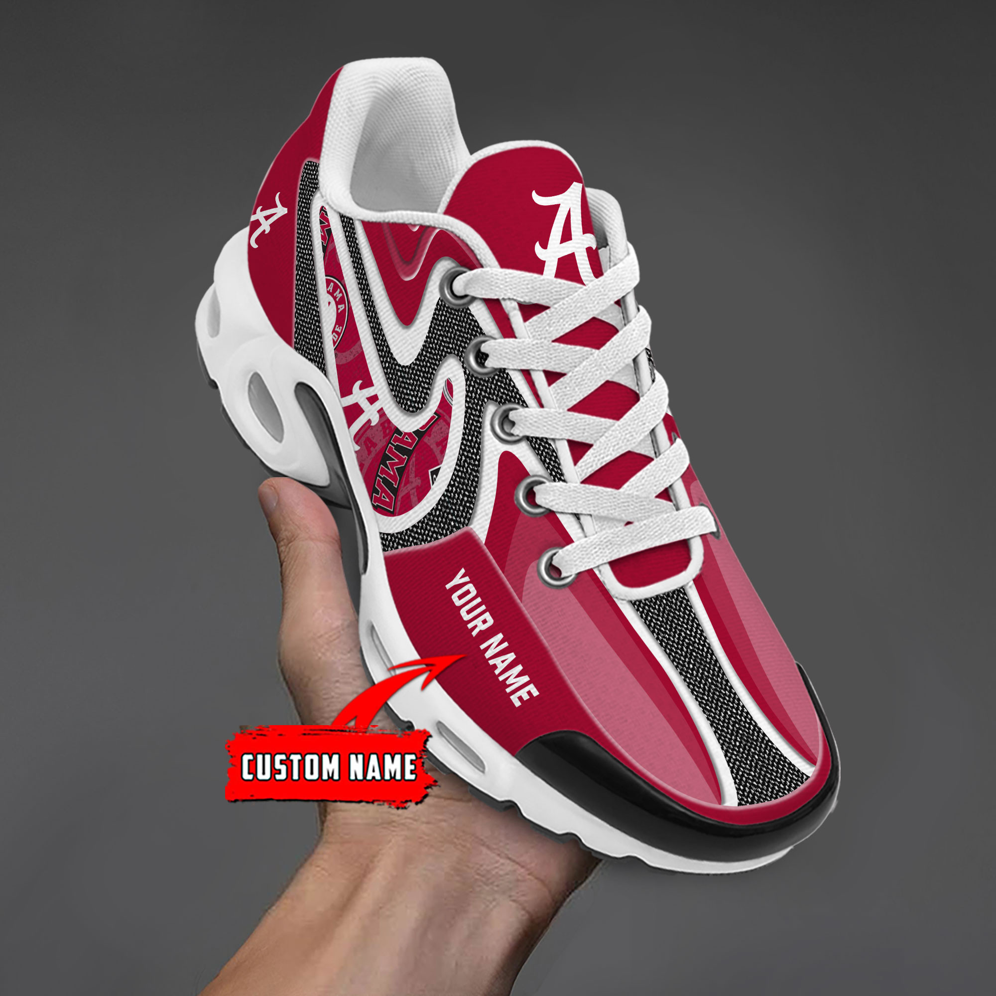 Alabama Crimson Tide Personalized Name Team Checkmark Logo Mix Colors Stitch Line TN Air Max Shoes Air Cushion Sneakers