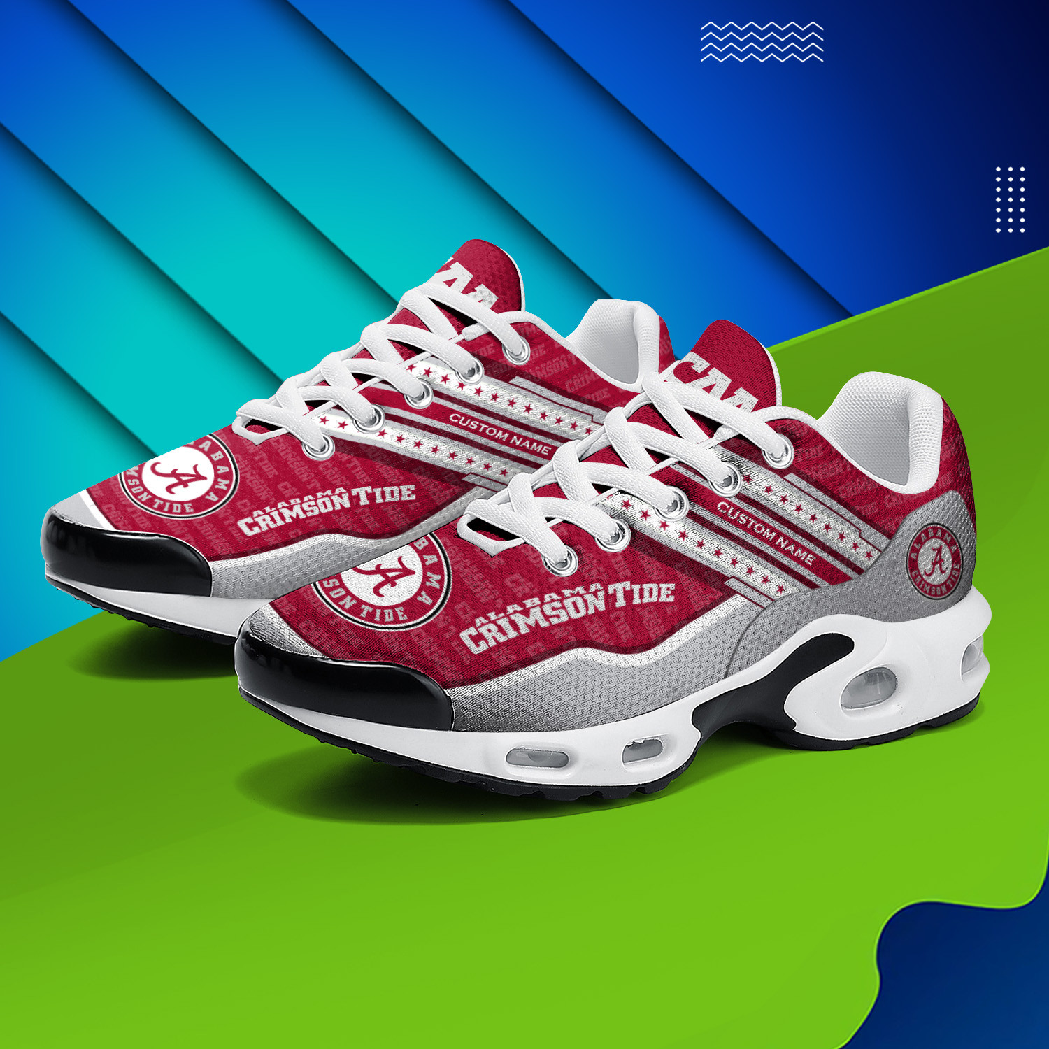 Alabama Crimson Tide Personalized Name Team Logo Mix Colors Star Line TN Air Max Shoes Air Cushion Sneakers