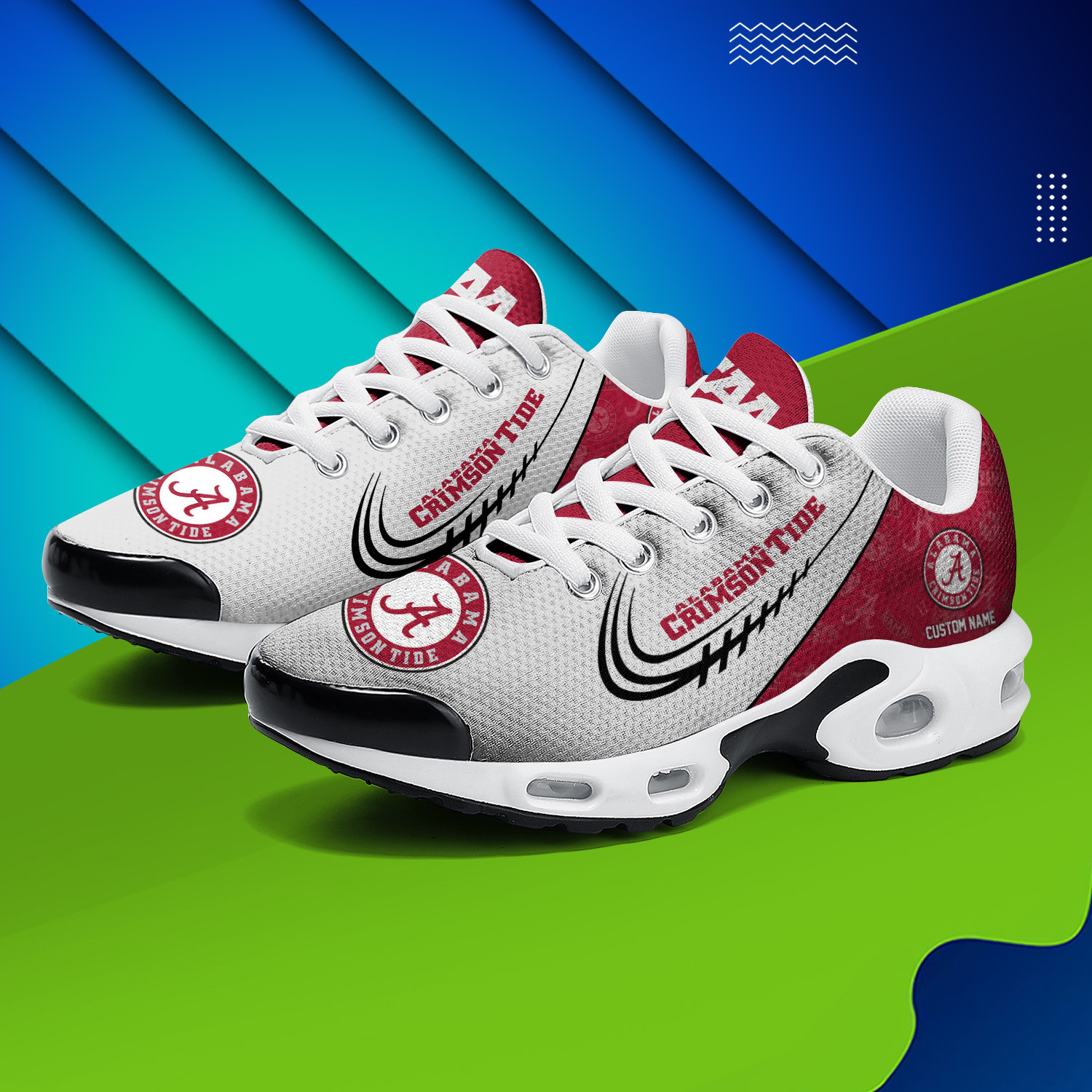 Alabama Crimson Tide Personalized Name Team Logo Mix Colors Stitch Line TN Air Max Shoes Air Cushion Sneakers