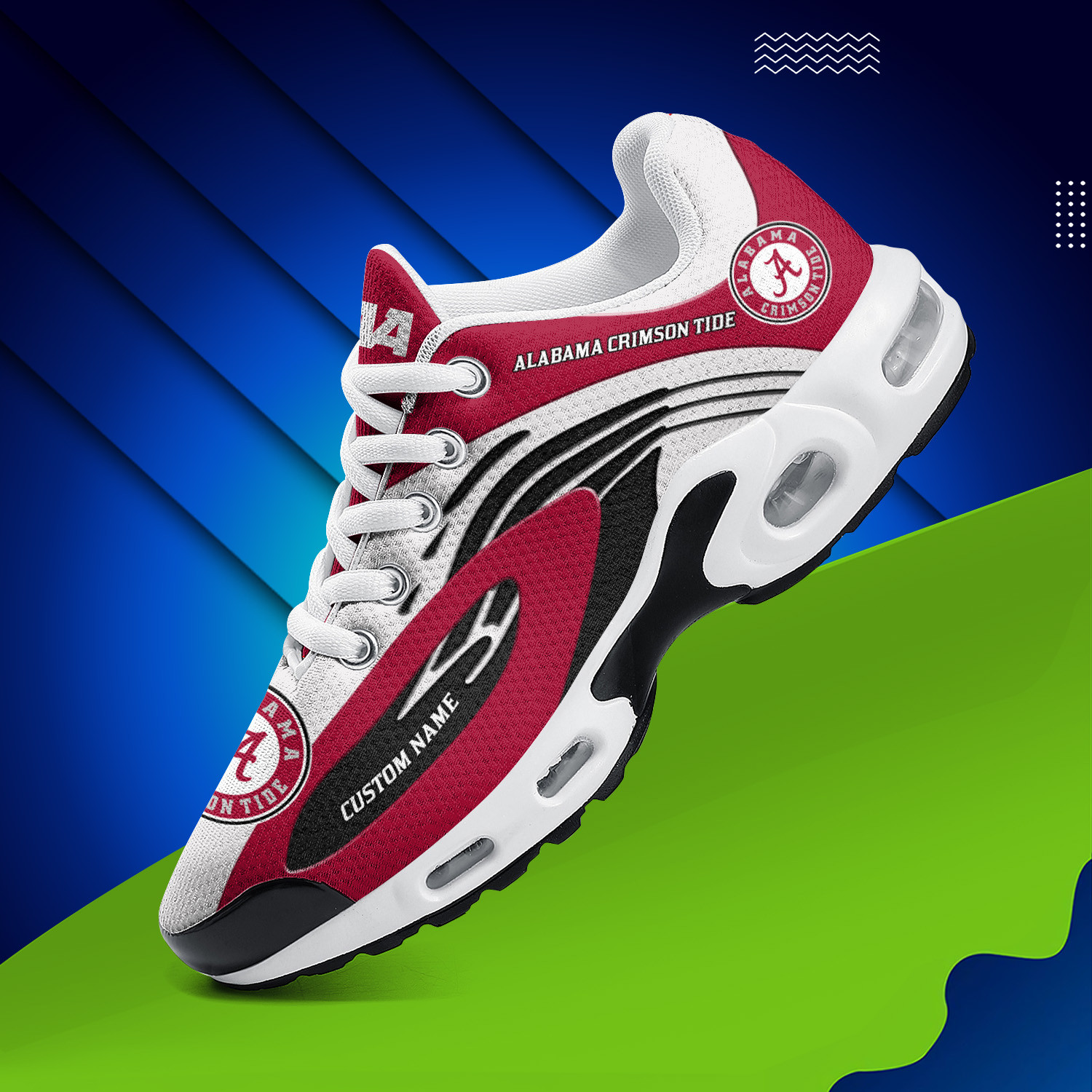 Alabama Crimson Tide Personalized Name Team Logo Mix Colors Wave Line TN Air Max Shoes Air Cushion Sneakers