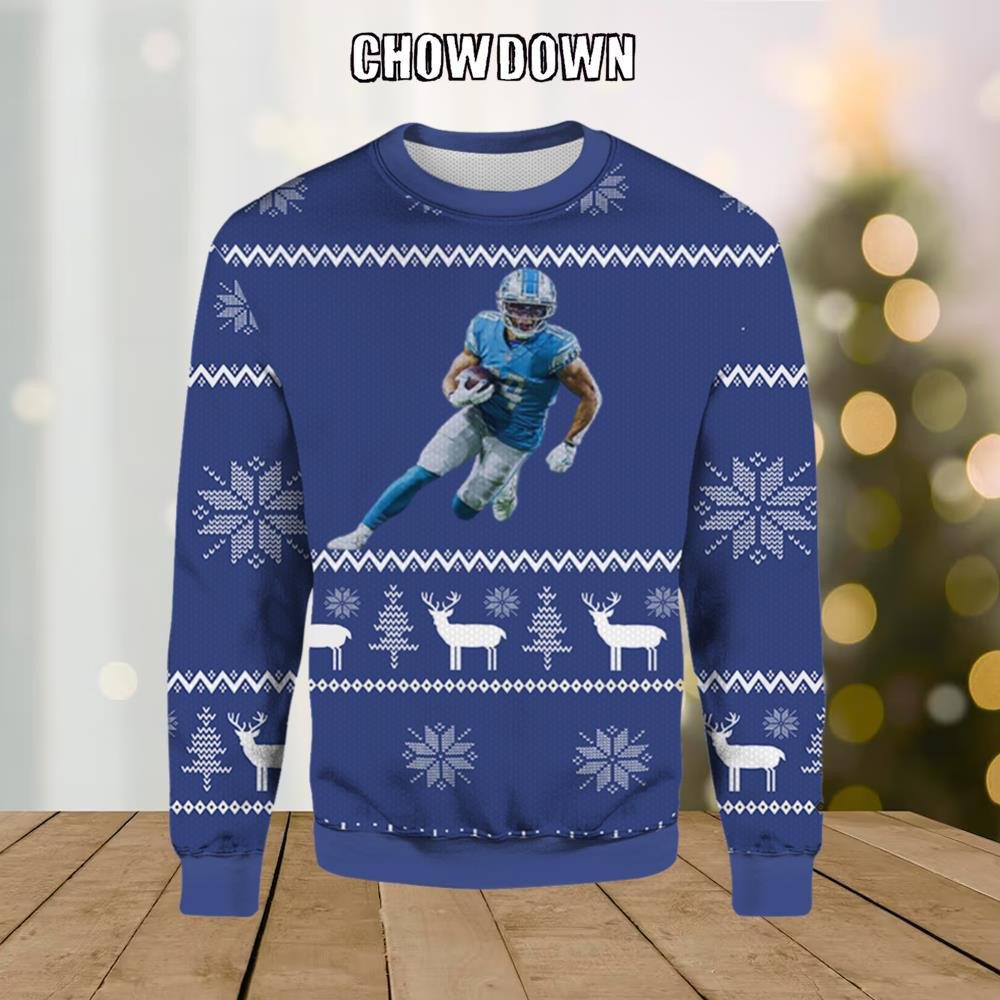 Amon Ra St Brown Detroit Lions Ugly Christmas Sweater