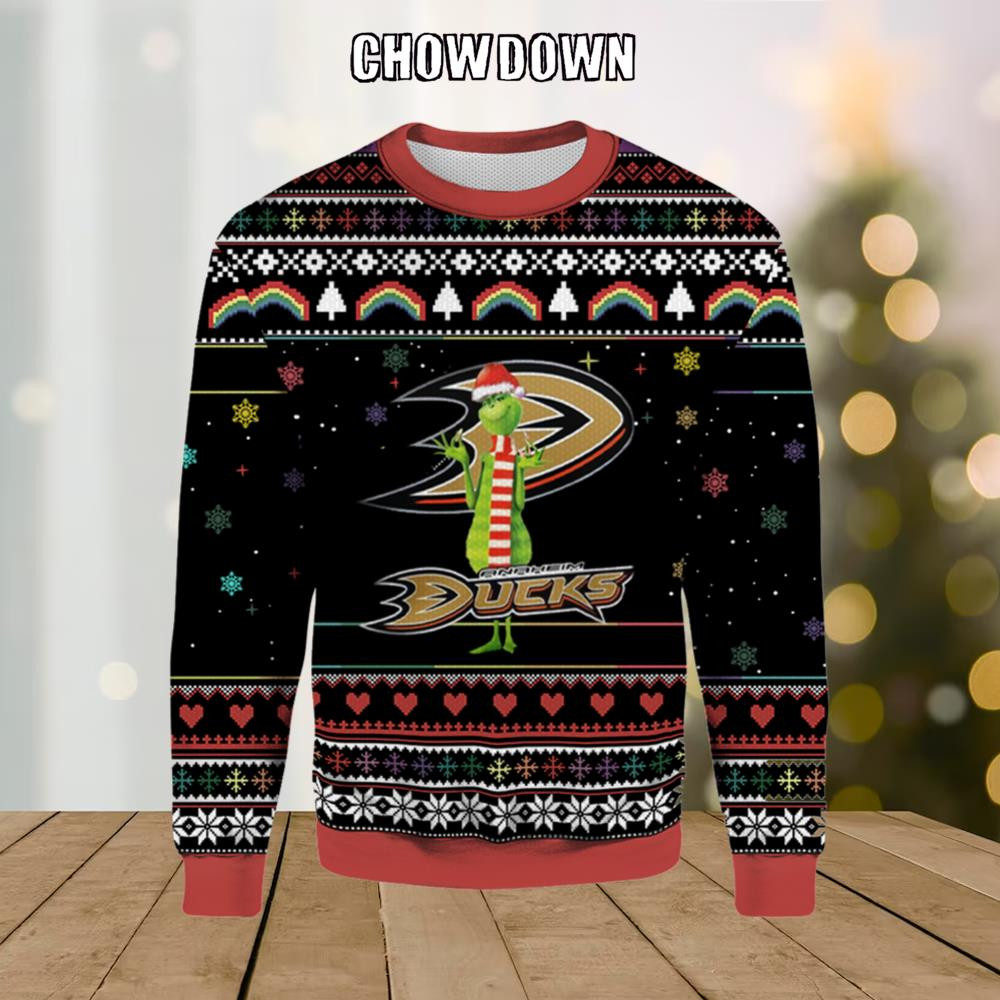 Anaheim Ducks Funny Grinch Ugly Christmas Sweater