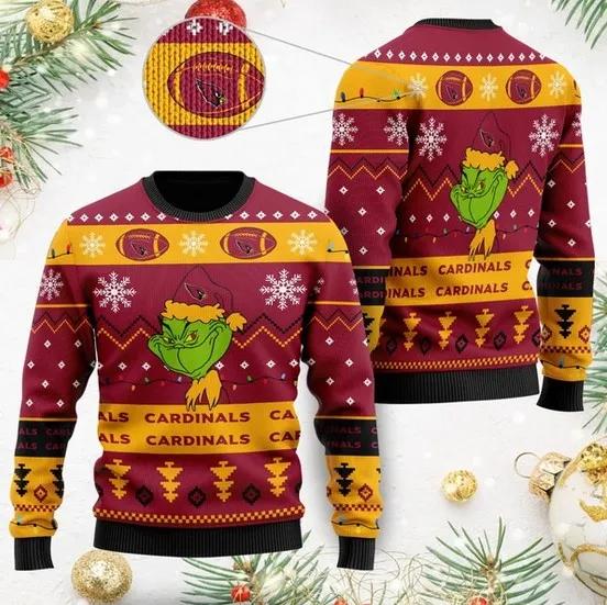 Arizona Cardinals American Football Team Logo Cute Grinch Christmas Ugly Sweater