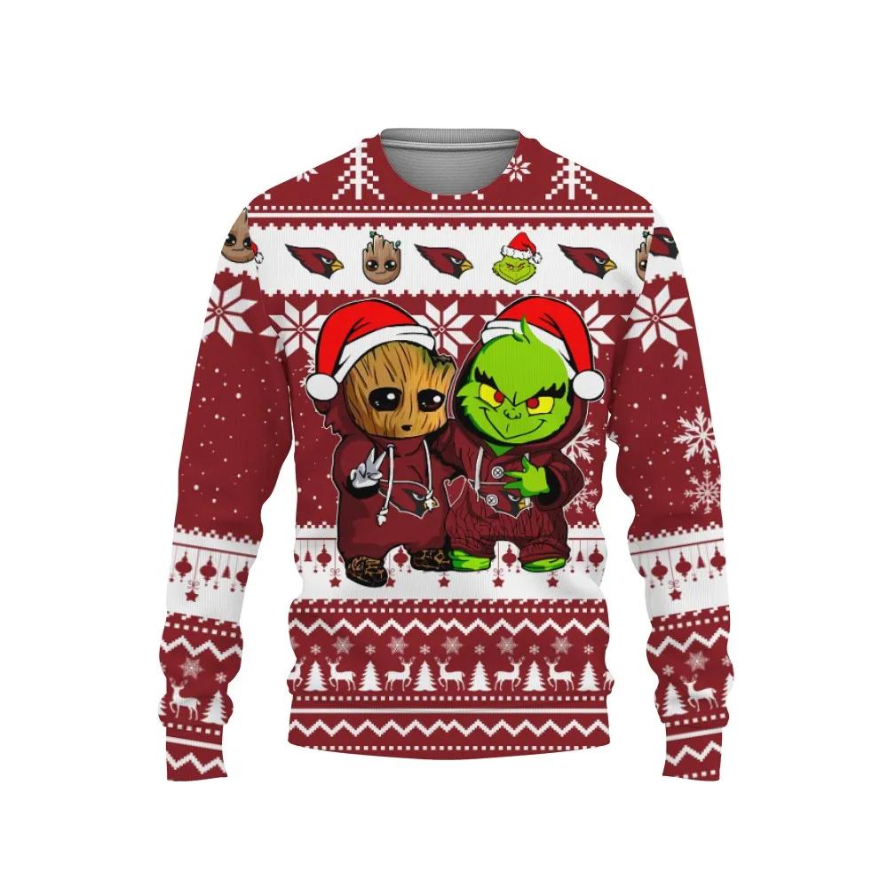 Arizona Cardinals Baby Groot And Grinch Best Friends Ugly Christmas Sweater