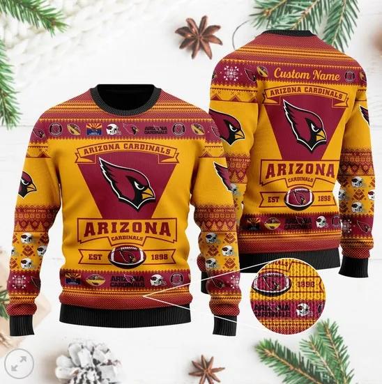 Arizona Cardinals Football Team Logo Custom Name Personalized Christmas Ugly Sweater