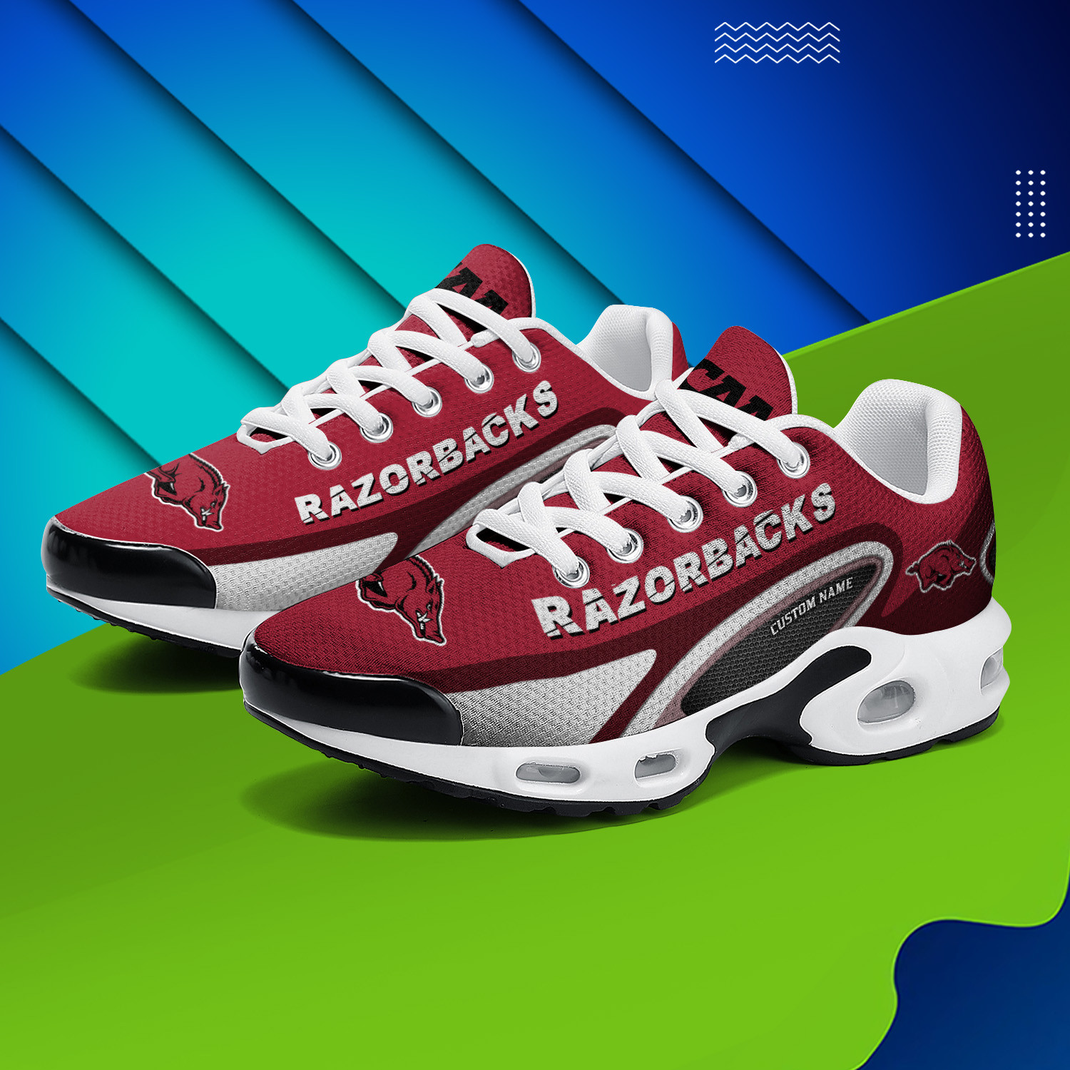 Arkansas Razorbacks Personalized Name Team Logo Mix Colors Oval Line TN Air Max Shoes Air Cushion Sneakers