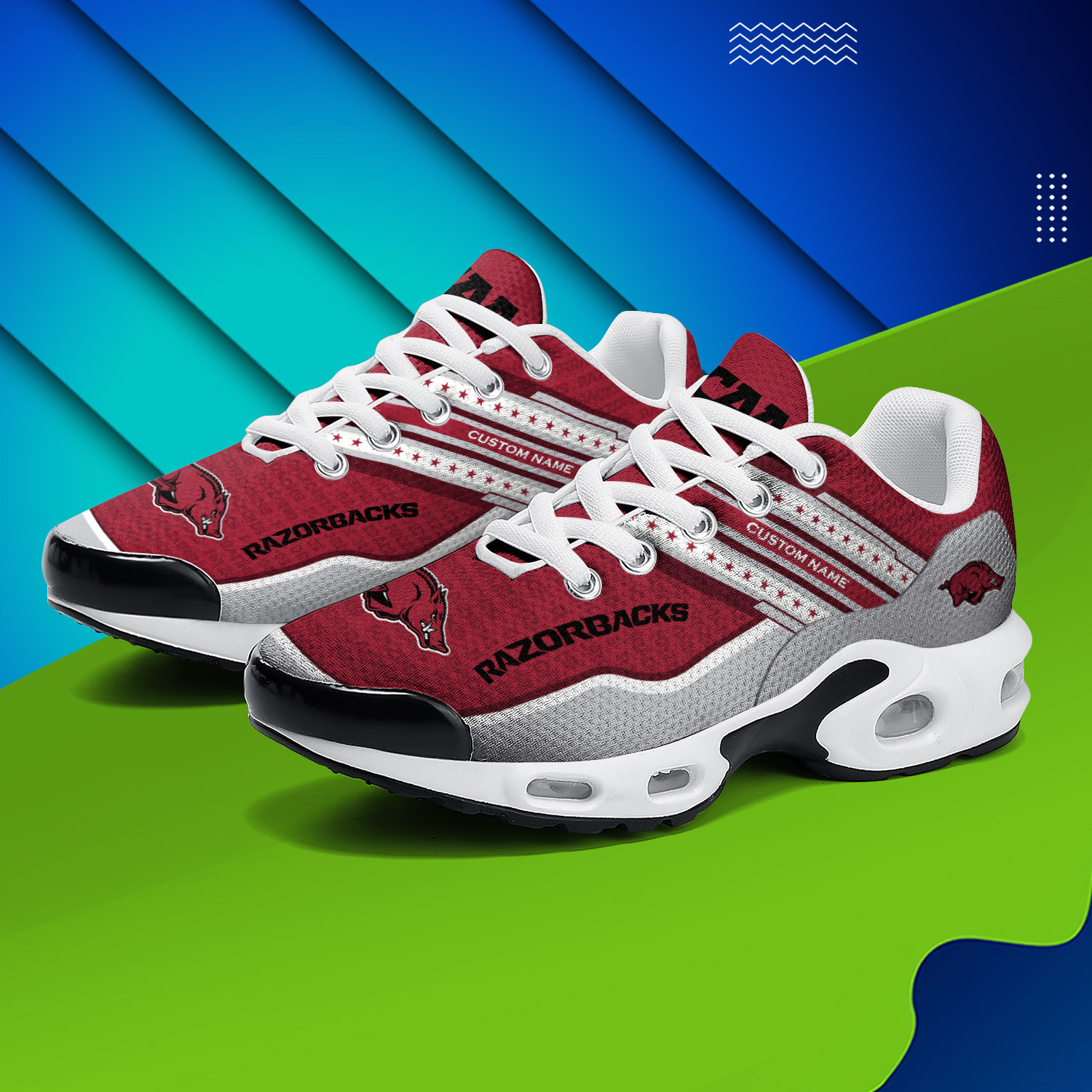 Arkansas Razorbacks Personalized Name Team Logo Mix Colors Star Line TN Air Max Shoes Air Cushion Sneakers