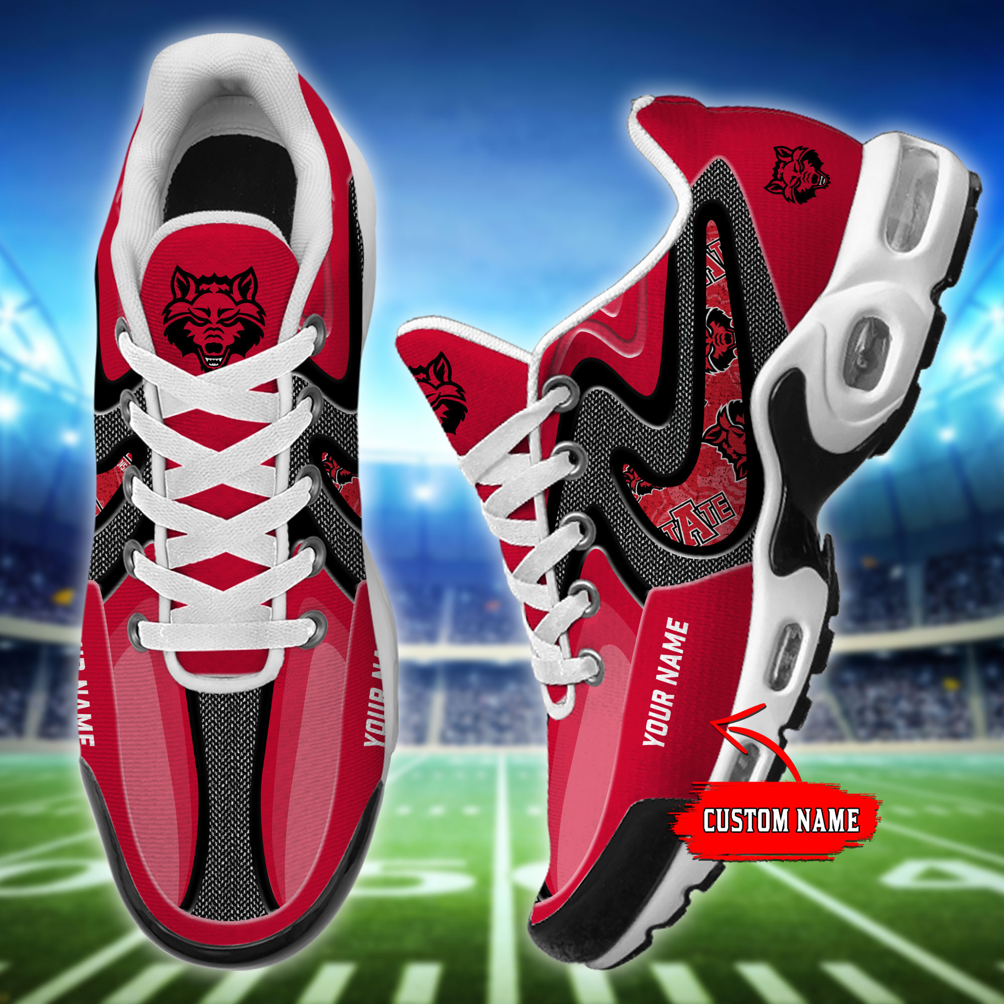 Arkansas State Red Wolves Personalized Name Team Checkmark Logo Mix Colors Stitch Line TN Shoes Air Cushion Sneakers