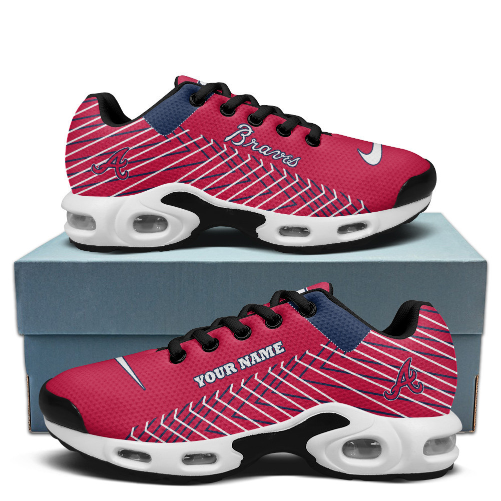 Atlanta Braves Personalized Name Team Colors Jagged Lines TN Air Max Shoes Air Cushion Sneakers