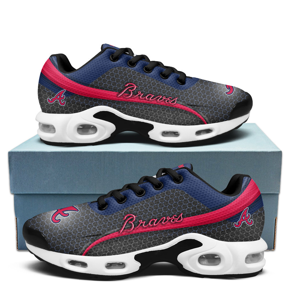 Atlanta Braves Personalized Name Team Colors Wave Line Beehive Pattern TN Air Max Shoes Air Cushion Sneakers