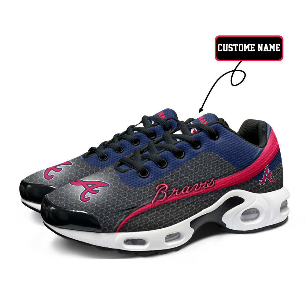 Atlanta Braves Personalized Name Team Colors Wave Line Beehive Pattern TN Air Max Shoes Air Cushion Sneakers