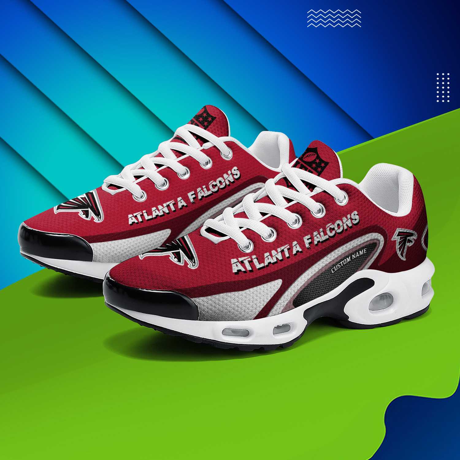 Atlanta Falcons Personalized Name Team Logo Mix Colors Oval Line TN Air Max Shoes Air Cushion Sneakers