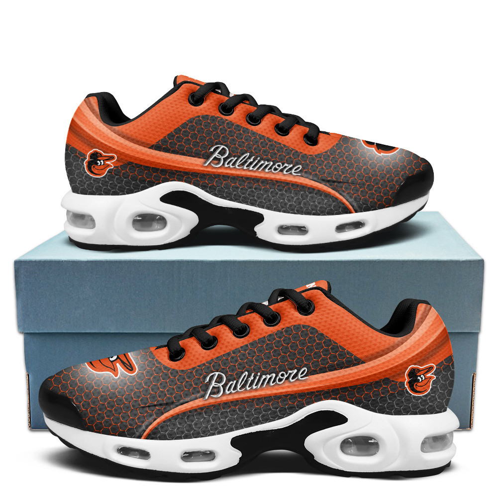 Baltimore Orioles Personalized Name Team Colors Wave Line Beehive Pattern TN Air Max Shoes Air Cushion Sneakers