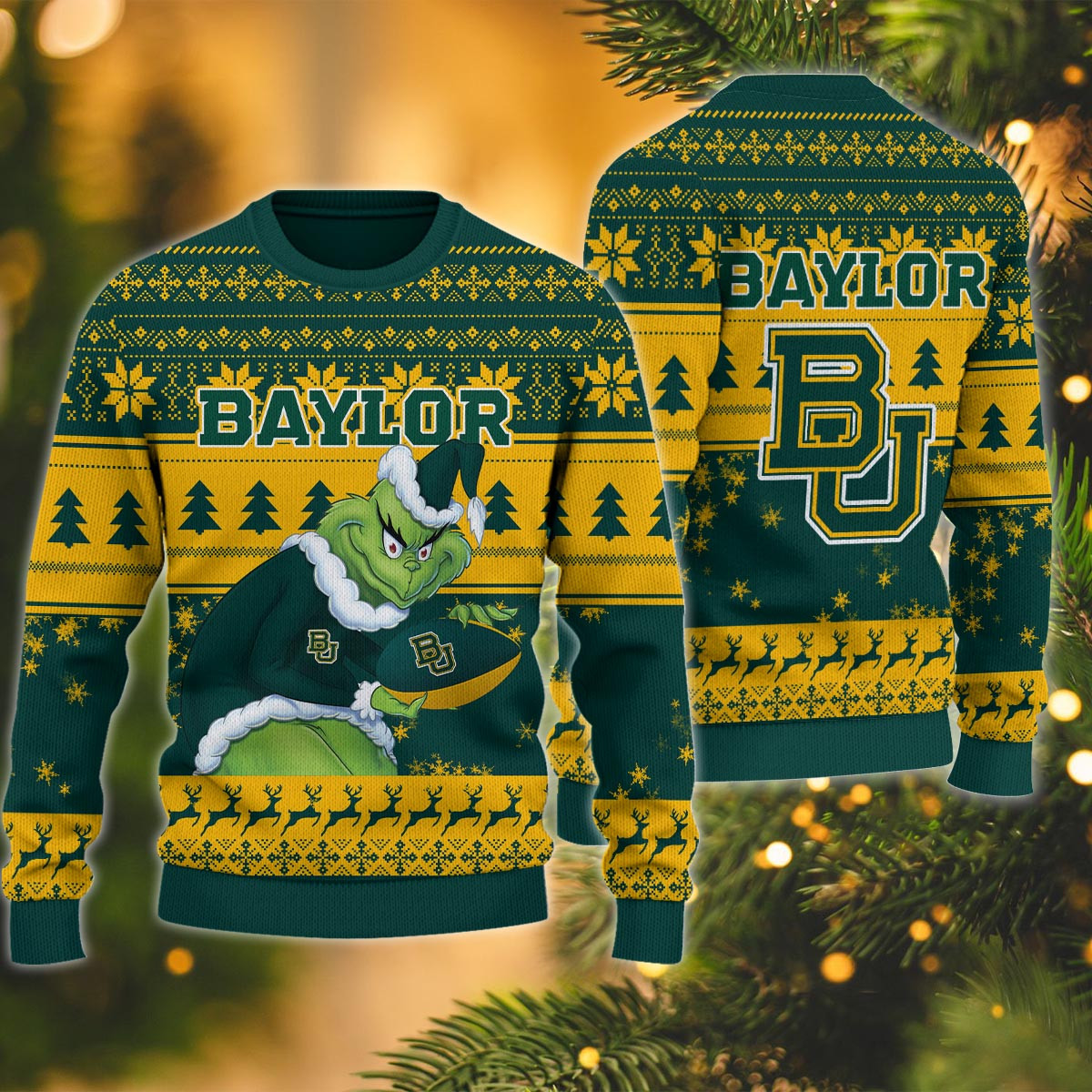 Baylor Bears Grinch Ugly Christmas Sweater