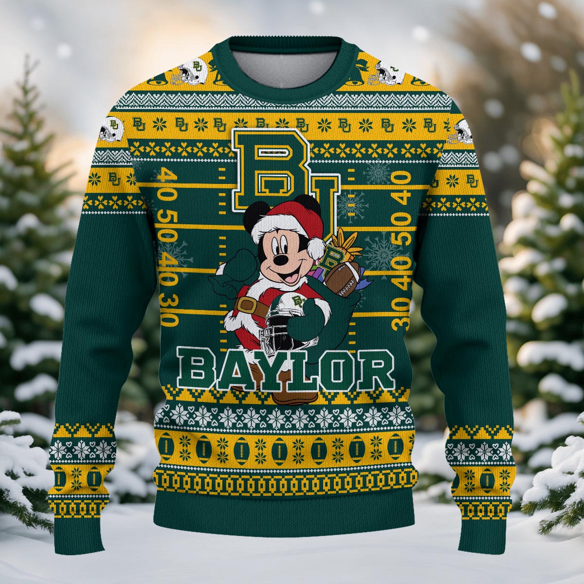 Baylor Bears Mickey Mouse Santa Ugly Christmas Sweater