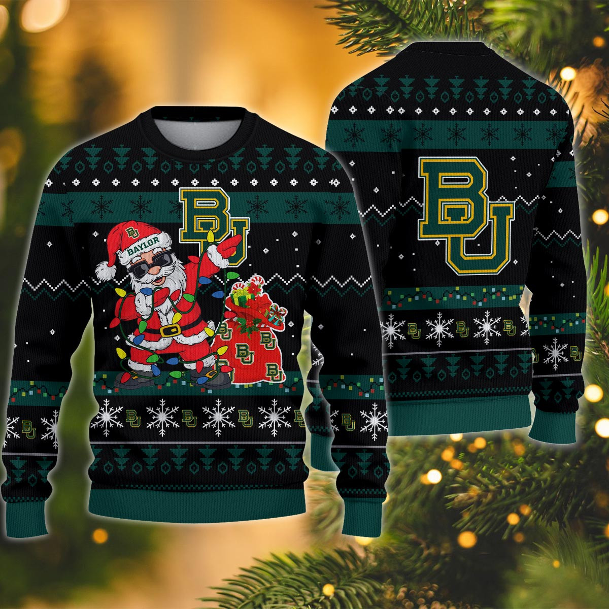 Baylor Bears Santa Claus Ugly Christmas Sweater