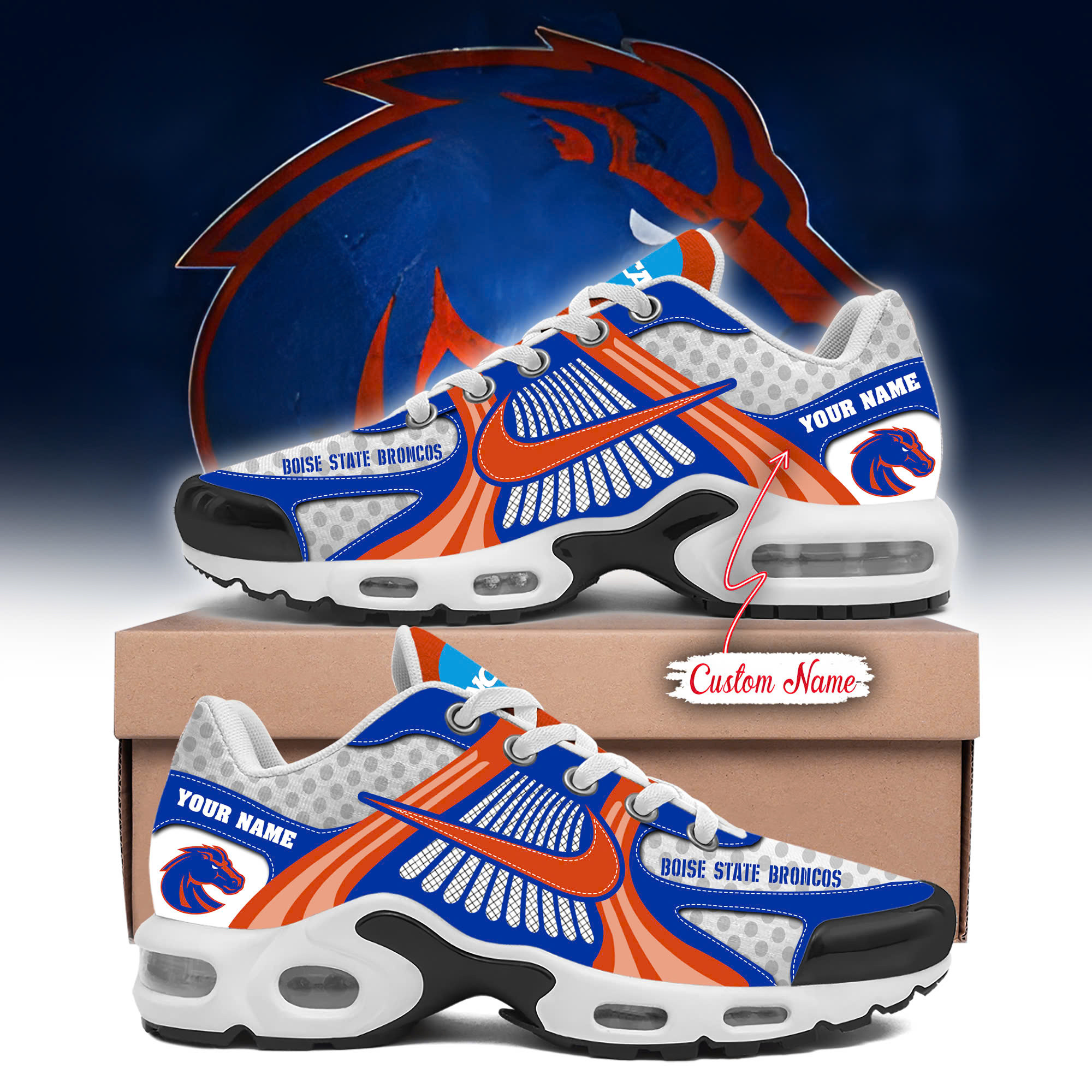 Boise State Broncos TN Air Max Plus Shoes Sneakers For Men And Women