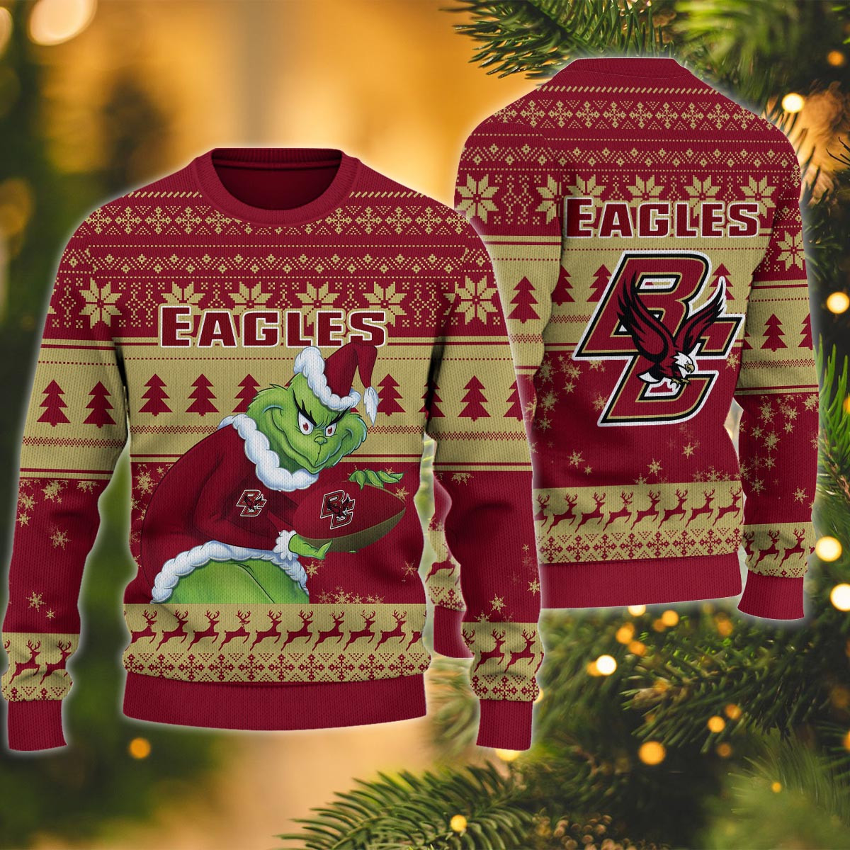 Boston College Eagles Grinch Ugly Christmas Sweater