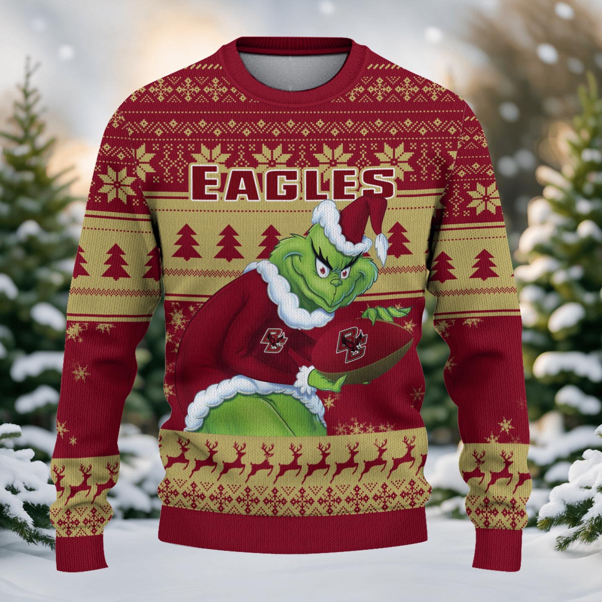 Boston College Eagles Grinch Ugly Christmas Sweater