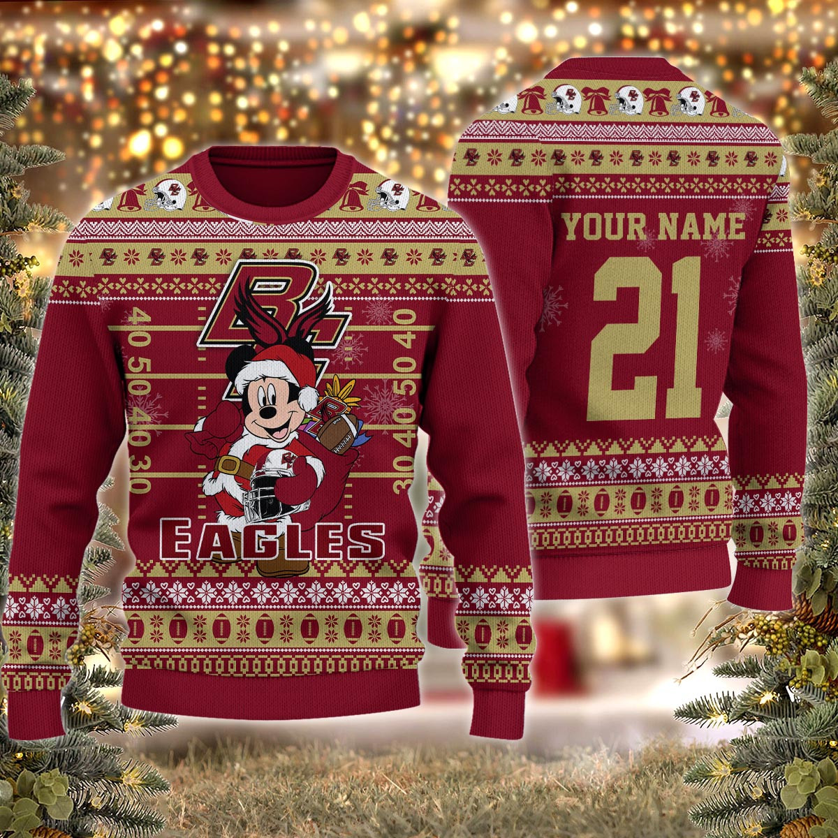 Boston College Eagles Mickey Mouse Santa Ugly Christmas Sweater
