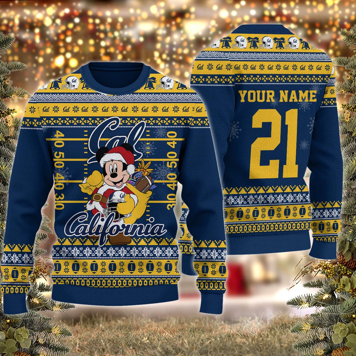 California Golden Bears Mickey Mouse Santa Ugly Christmas Sweater