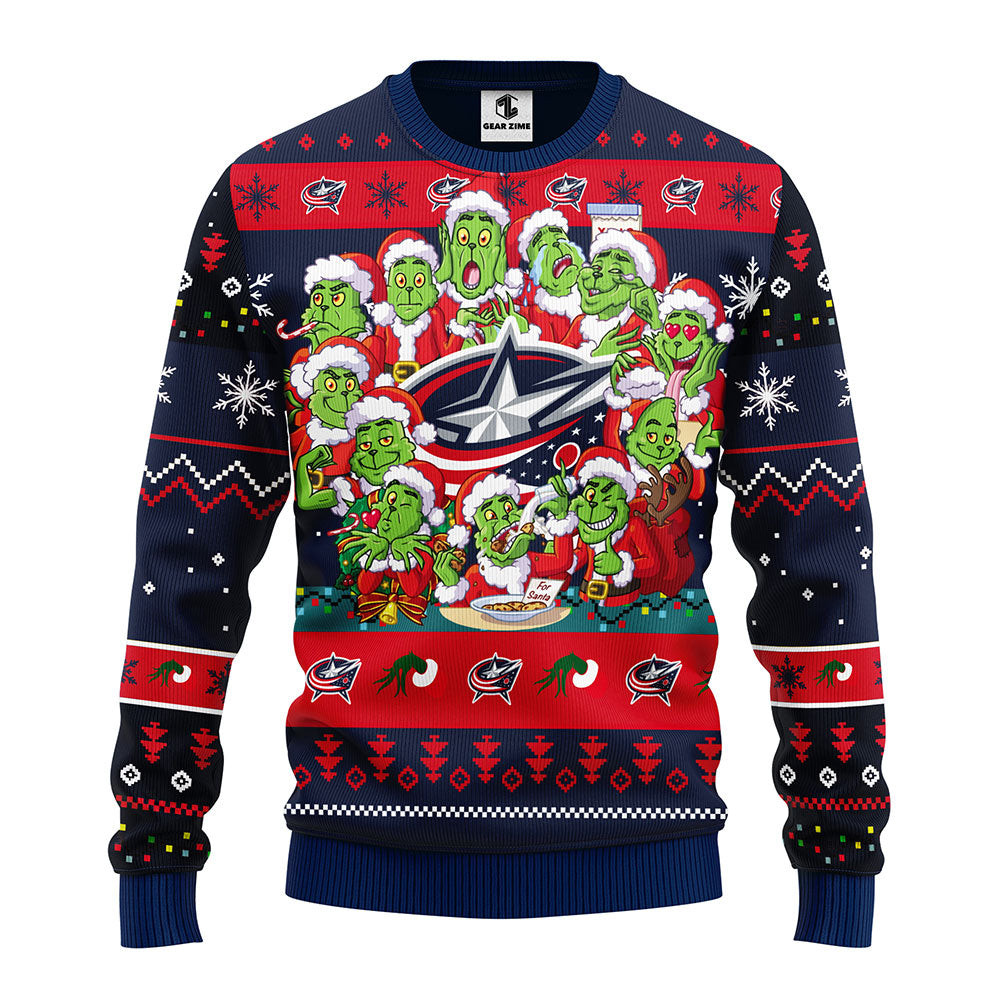 Columbus Blue Jackets 12 Grinch Xmas Day Ugly Christmas Sweater Christmas