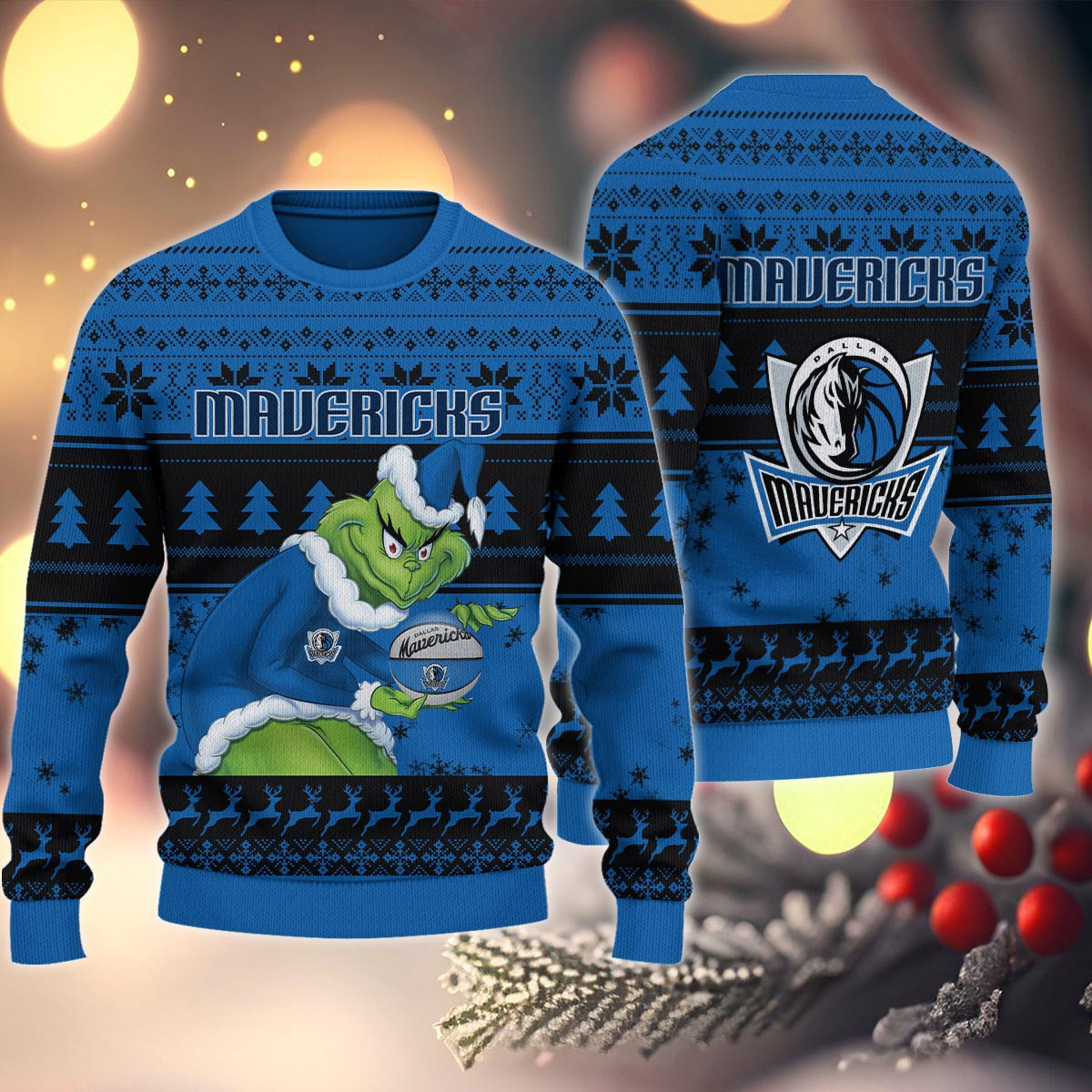 Dallas Mavericks Grinch Christmas Ugly Sweater