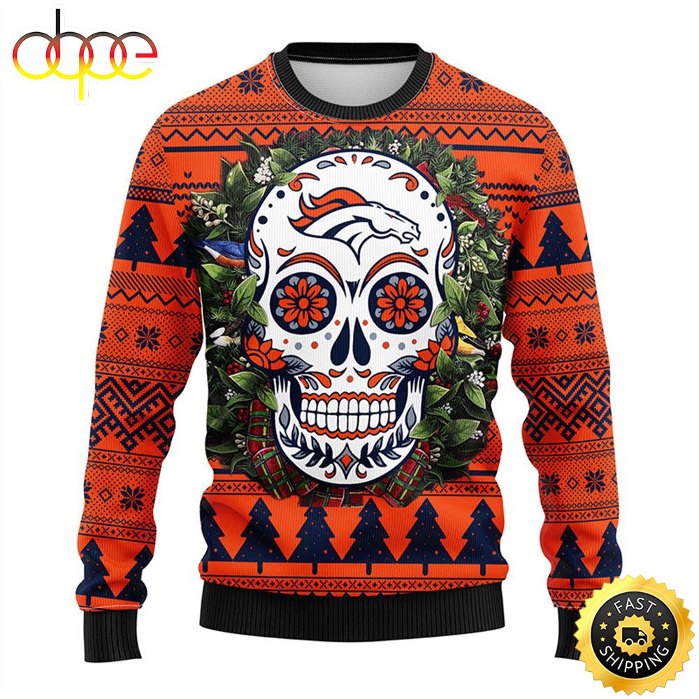 Denver Brocos Skull Flower Ugly Christmas Ugly Sweater
