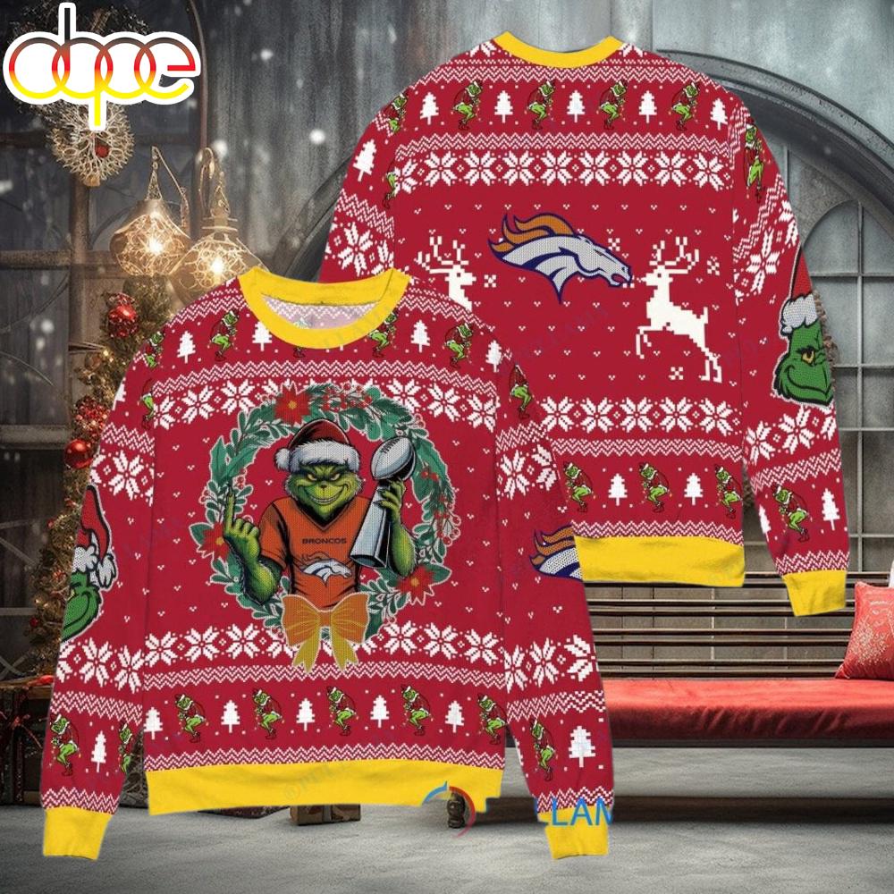 Denver Broncos x Grinch Grinch Super Bowl Trophy Ugly Christmas Sweater