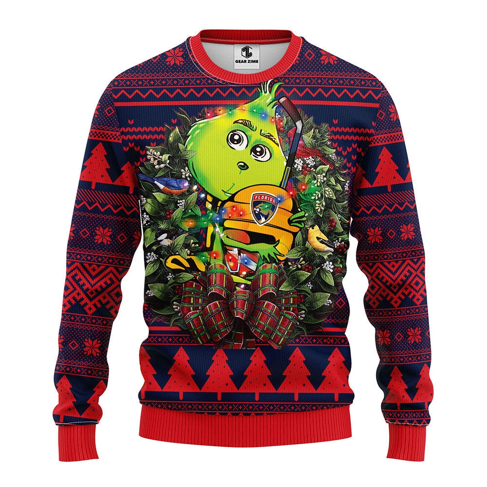 Florida Panthers Grinch Hug Ugly Christmas Sweater, Grinch Xmas Sweater