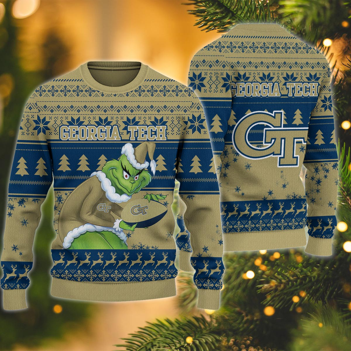 Georgia Tech Yellow Jackets Grinch Ugly Christmas Sweater