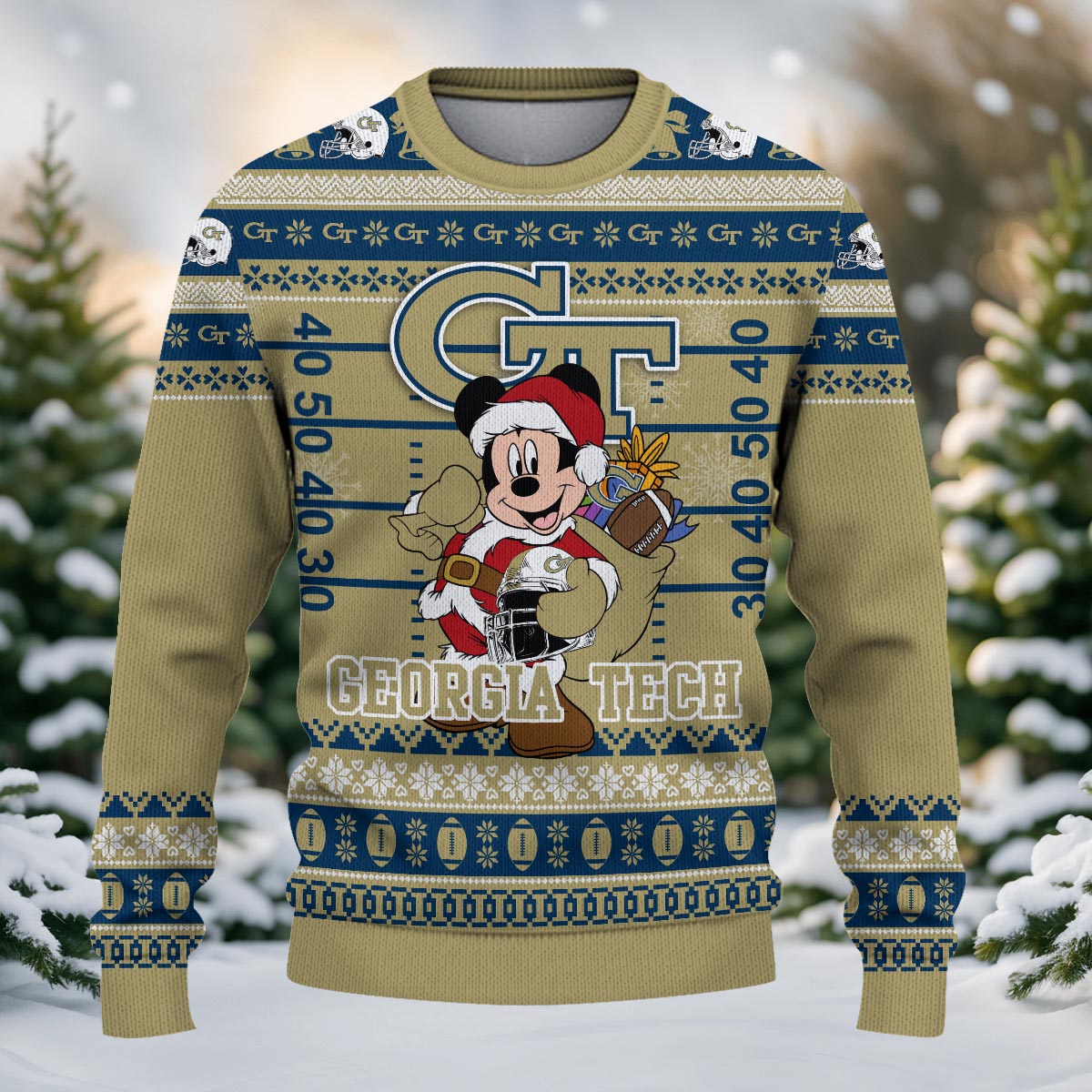 Georgia Tech Yellow Jackets Mickey Mouse Santa Ugly Christmas Sweater