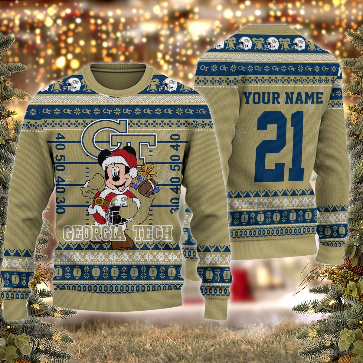 Georgia Tech Yellow Jackets Mickey Mouse Santa Ugly Christmas Sweater